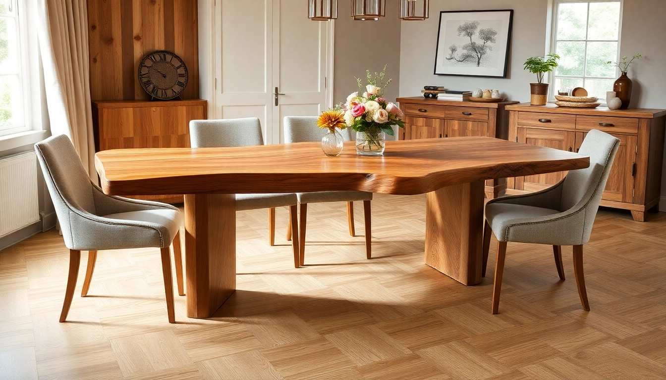 Experience the beauty of an Esstisch Eiche with a unique live edge, set in a warm and inviting dining room.