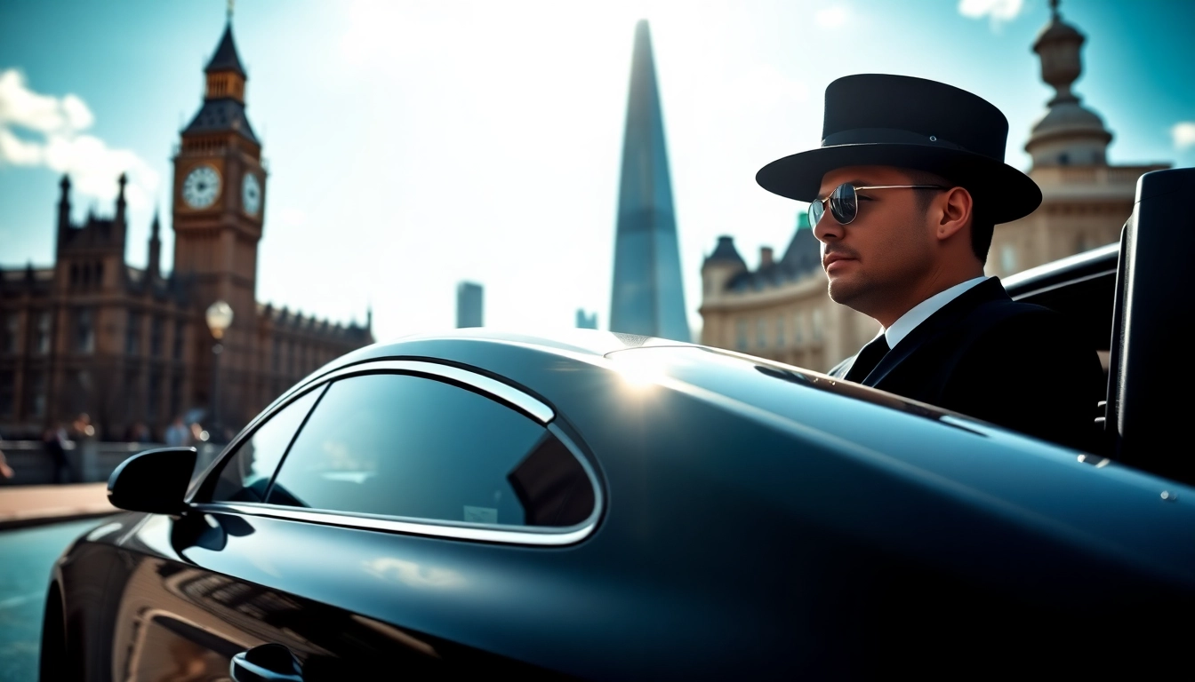 Executive chauffeur service london with a luxury vehicle near famous landmarks.