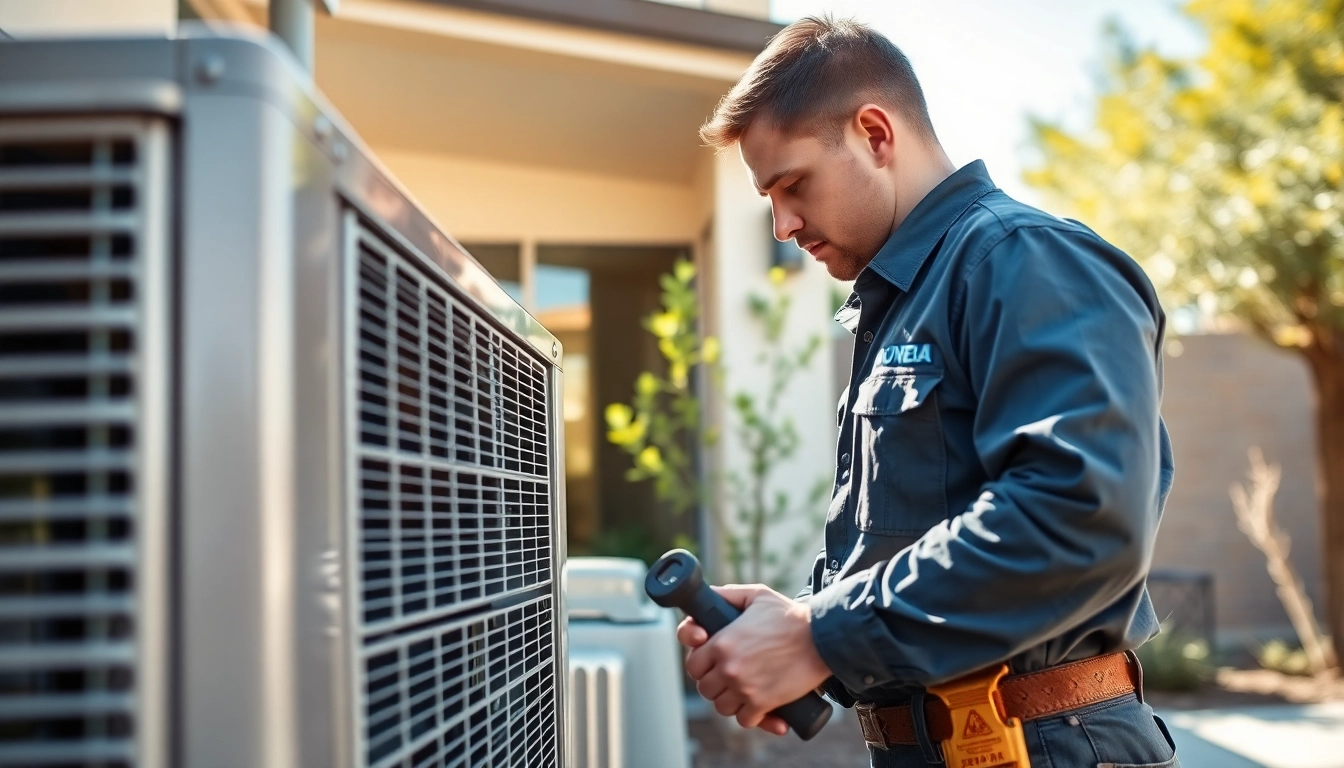 Ensure comfort with Scottsdale AC services as an HVAC technician works on an air conditioning unit.