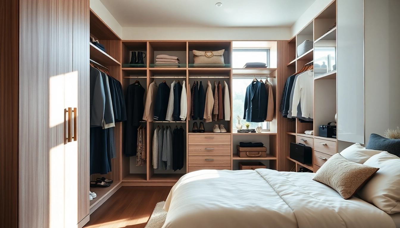 Organized smart closet showcasing stylish outfits and accessories for a clutter-free space.